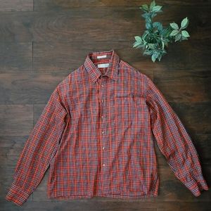 Bengal Lancer plaid button down long sleeve blouse, Size Large